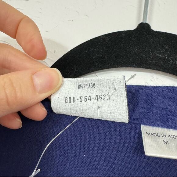 The Vermont Country Store Navy Blue Crepe Cotton White Fish Print Dress Womens M - Picture 4 of 12